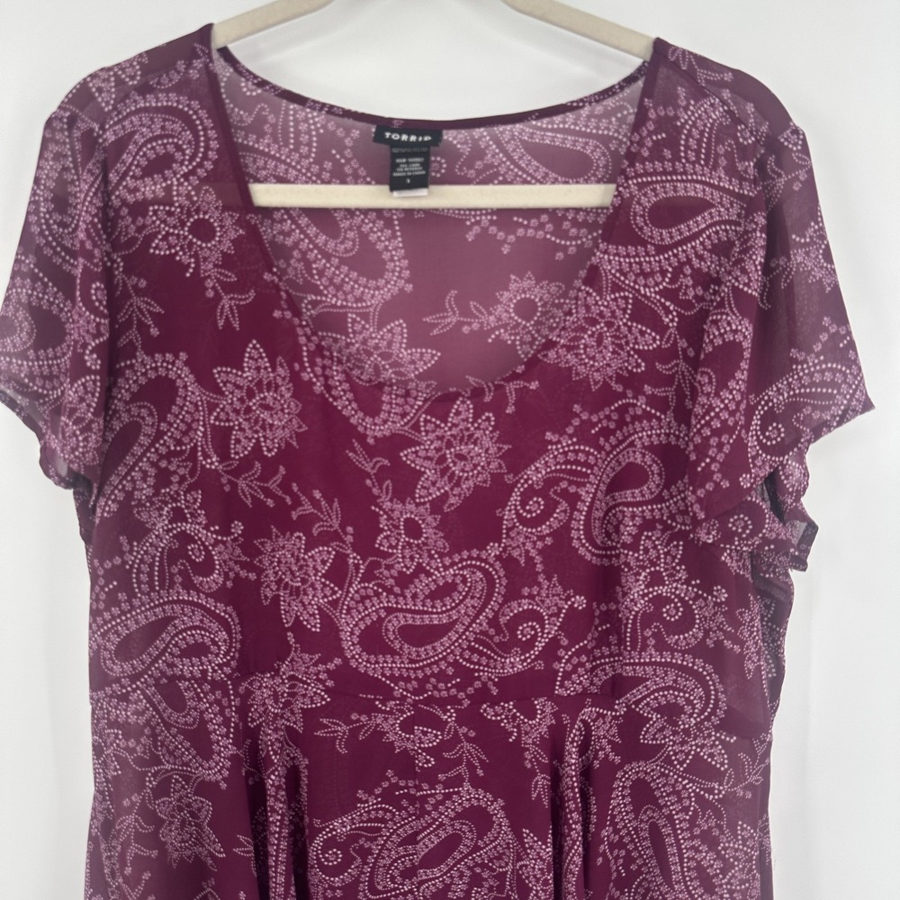 Torrid Tunic Womens 1 Paisley Floral High Low Short Sleeve Boho Plus Size